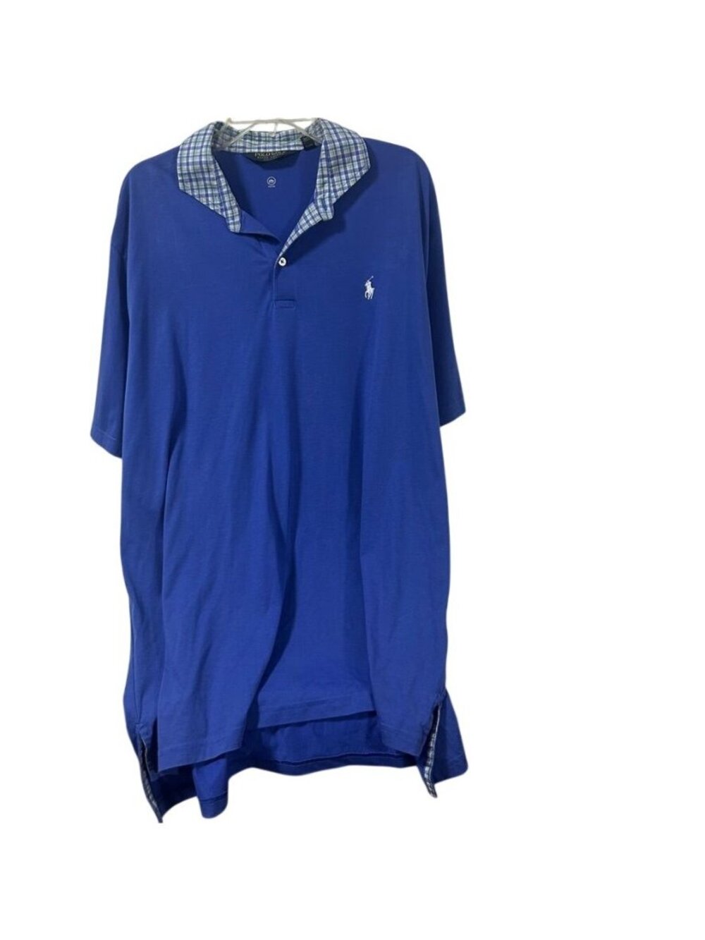 Polo Golf Ralph Lauren Mens Blue Plaid Collar Polo Shirt Size XL Cotton Blend